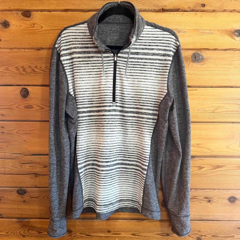 Lululemon Surge Warm 1/4 Zip Mini Akido Stripe Heathered Black Sz L Mens